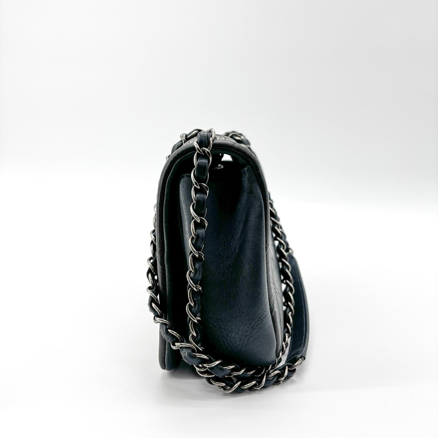 Chanel Vintage Classic Single Flap Bag Medium Lambskin Black Silver Hardware