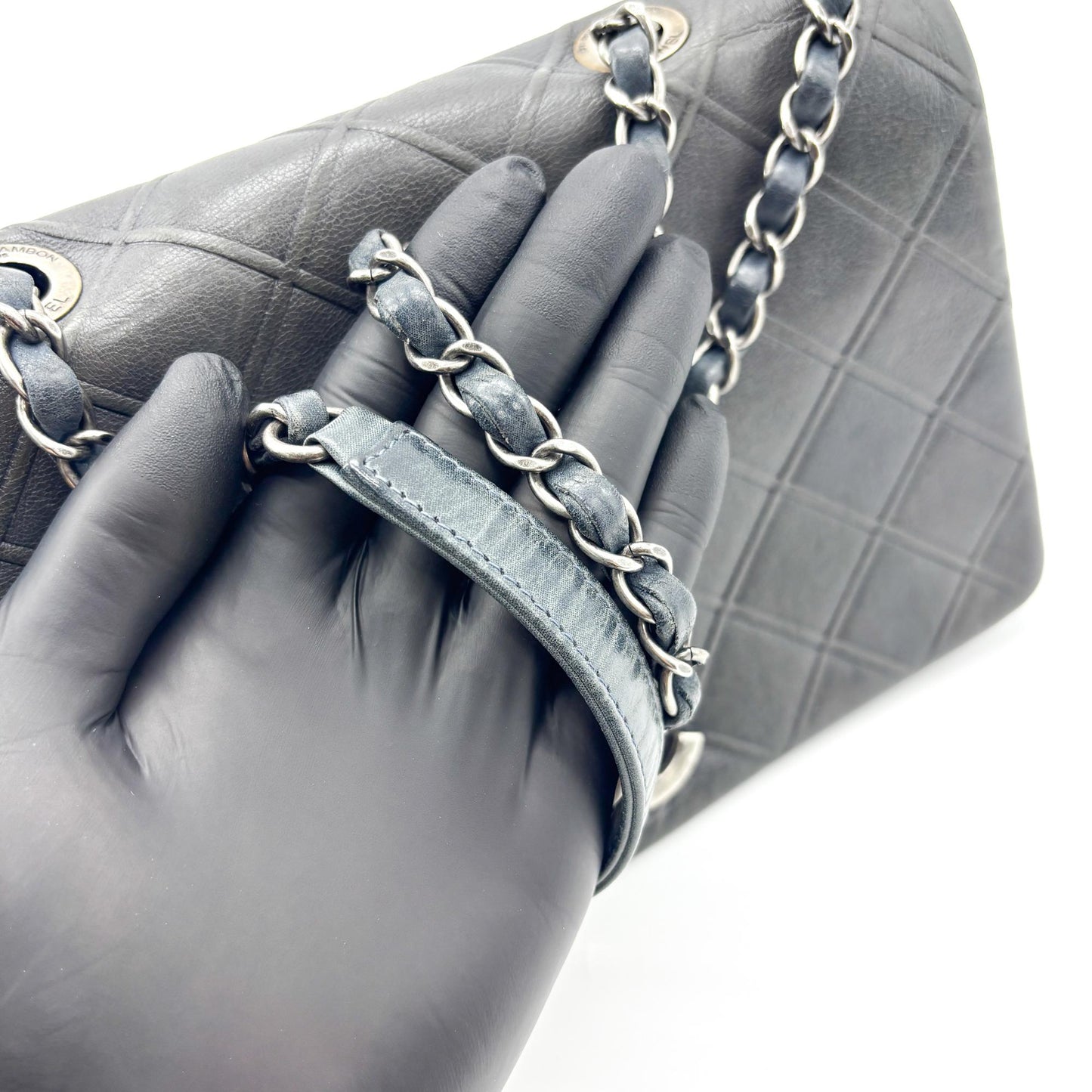 Chanel Vintage Classic Single Flap Bag Medium Lambskin Black Silver Hardware