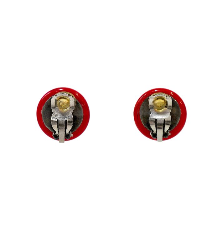 Chanel Red Pearl CC Earrings