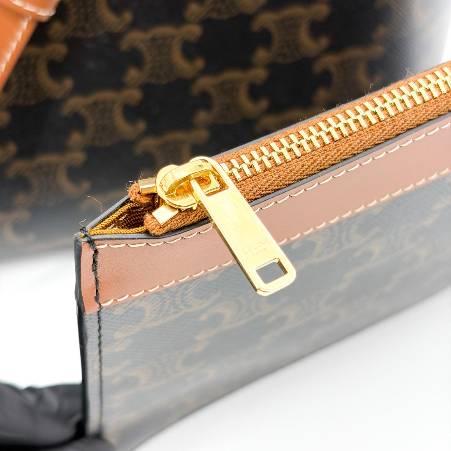 Celine Medium Bucket Bag Triomphe Canvas and Calfskin Tan