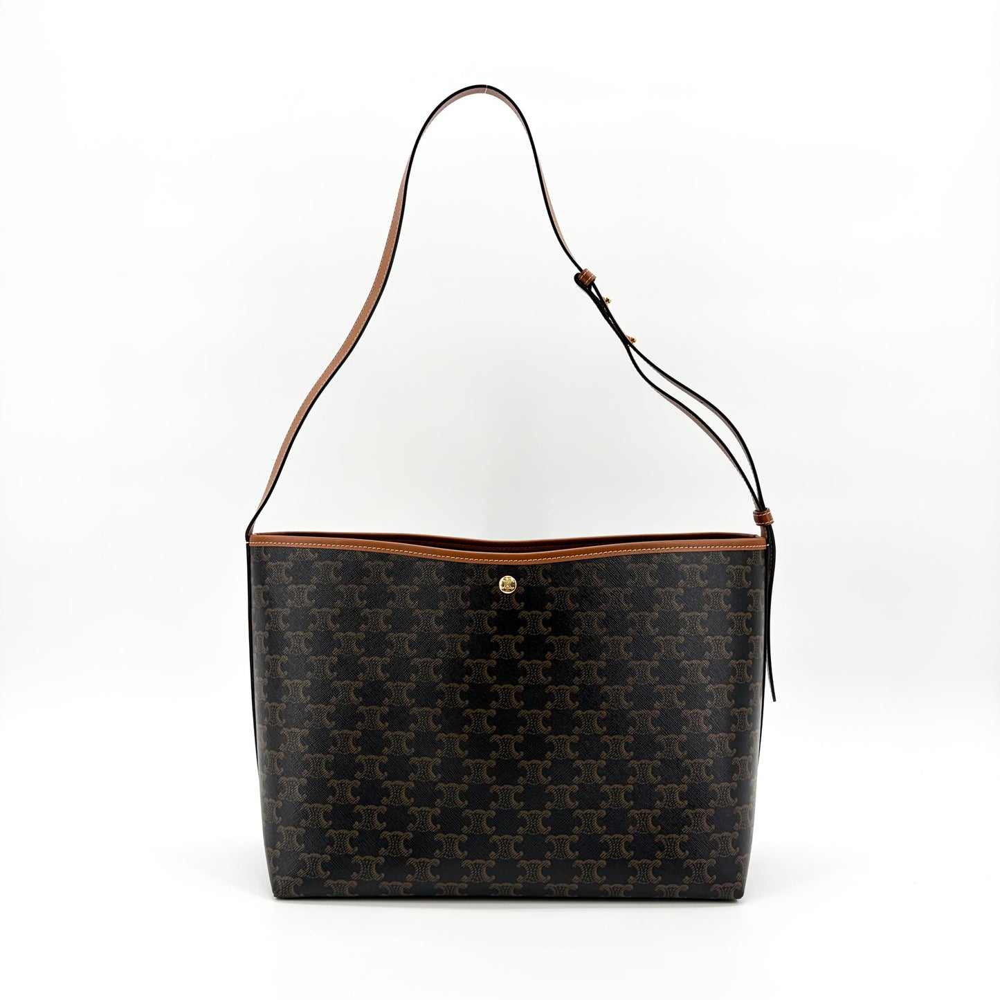 Celine Medium Bucket Bag Triomphe Canvas and Calfskin Tan