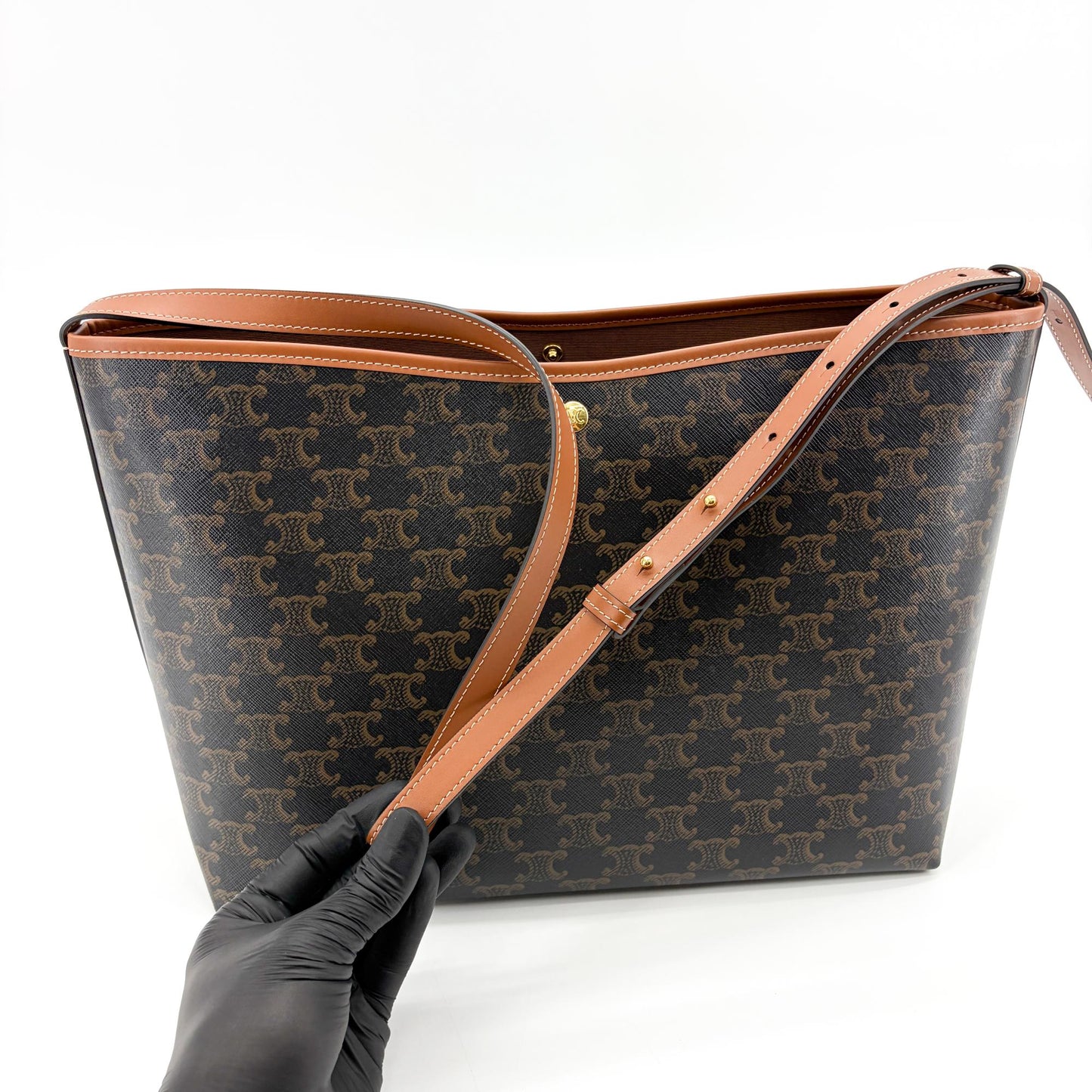 Celine Medium Bucket Bag Triomphe Canvas and Calfskin Tan