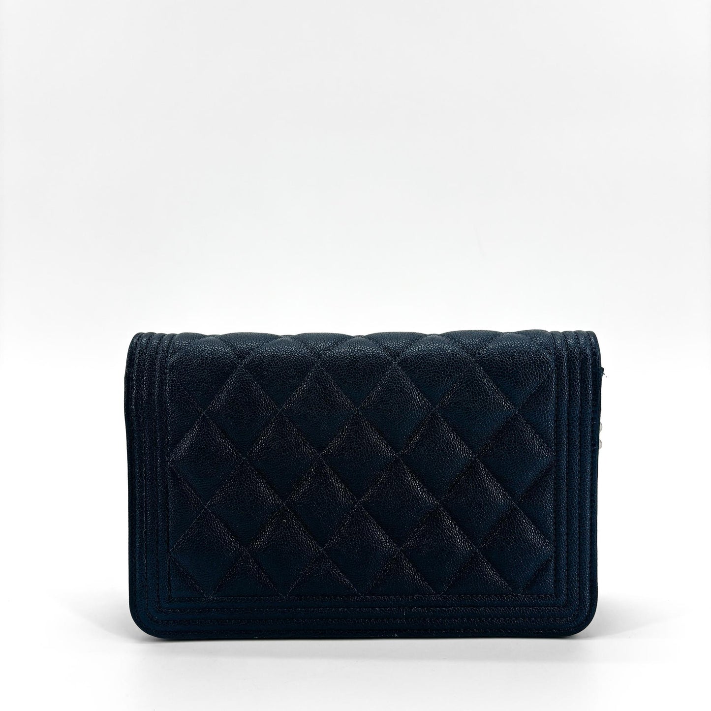 Chanel Boy Wallet on Chain Caviar Silver Hardware Navy