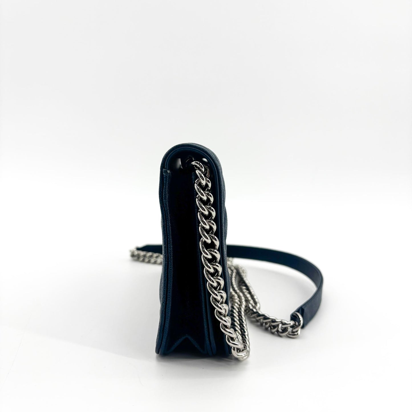 Chanel Boy Wallet on Chain Caviar Silver Hardware Navy