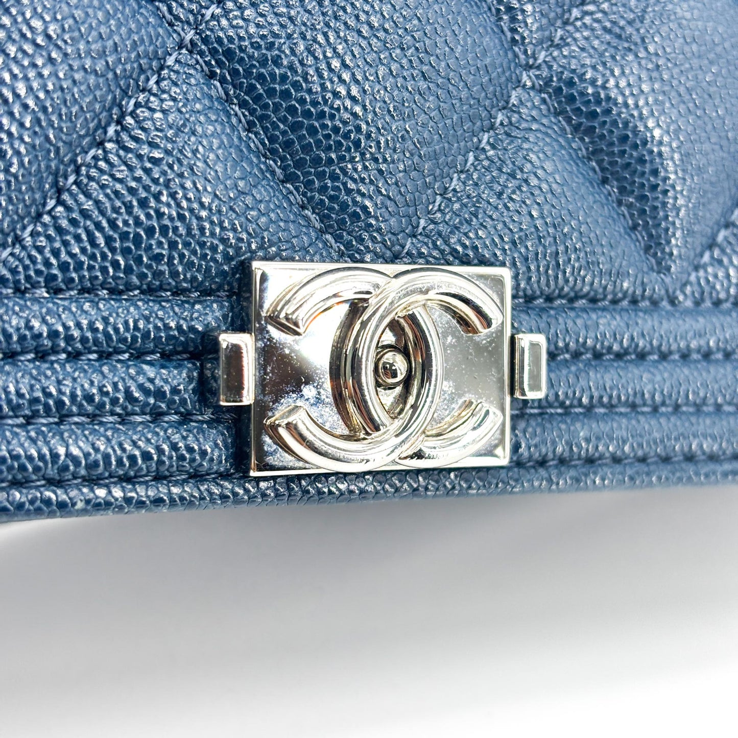 Chanel Boy Wallet on Chain Caviar Silver Hardware Navy