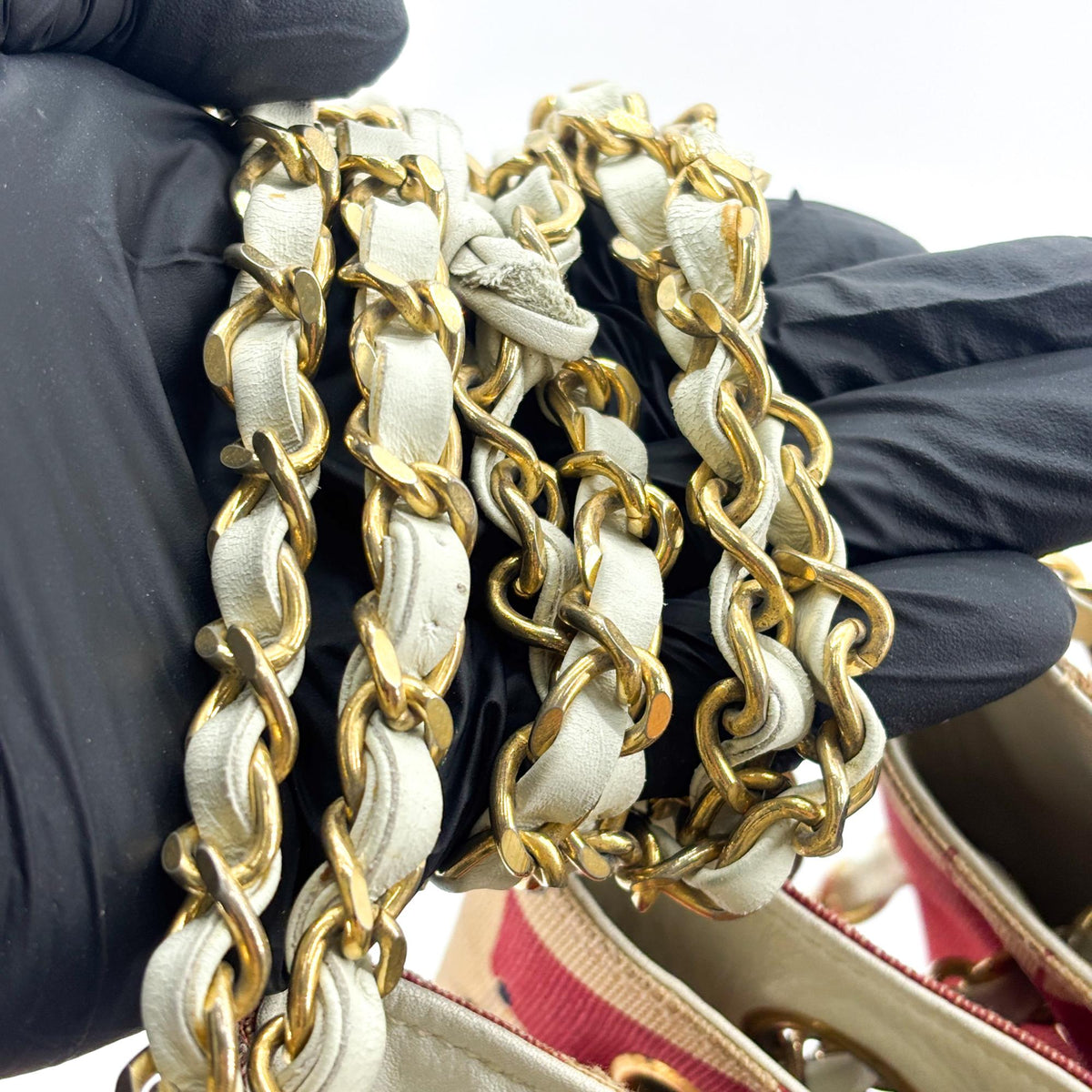 Chanel canvas print chain drawstring bag