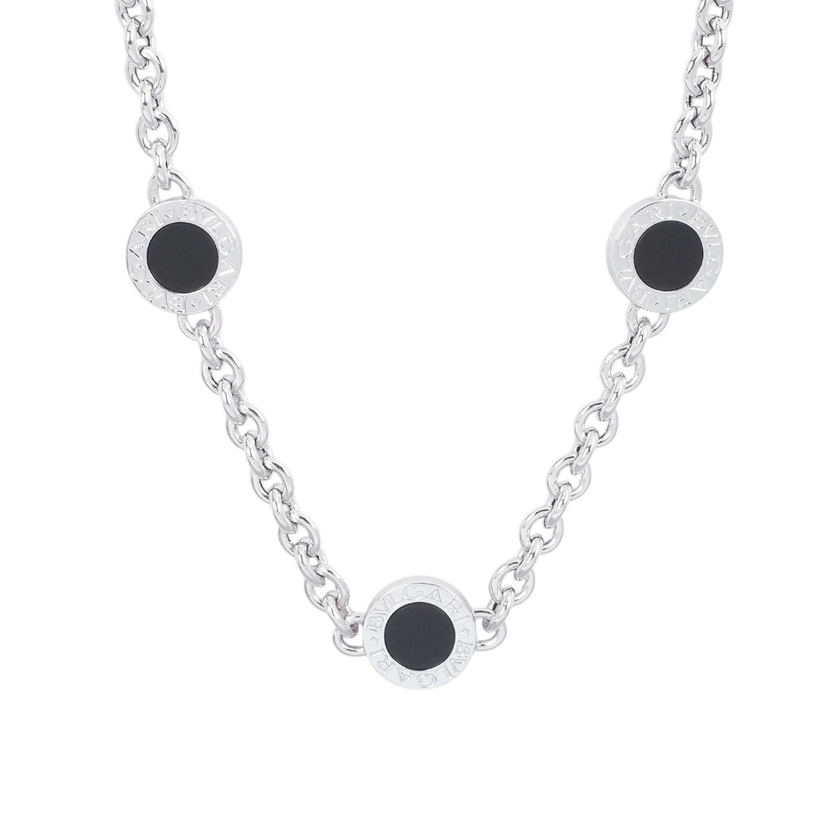 Bulgari White Gold BB Onyx Necklace