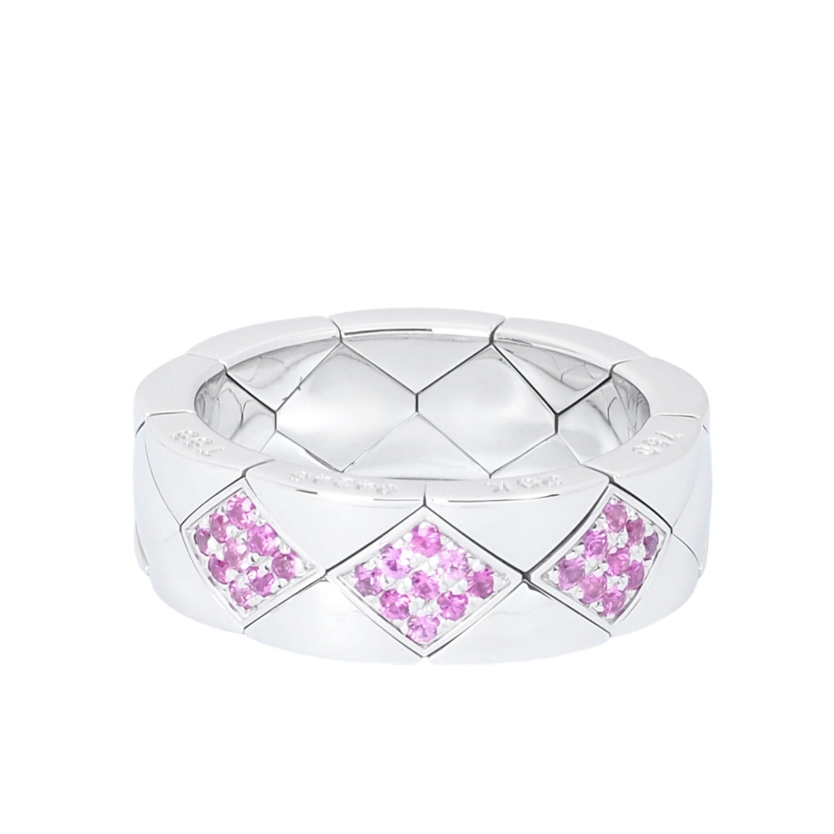 Chanel White Gold Matelassé Pink Sapphire Ring