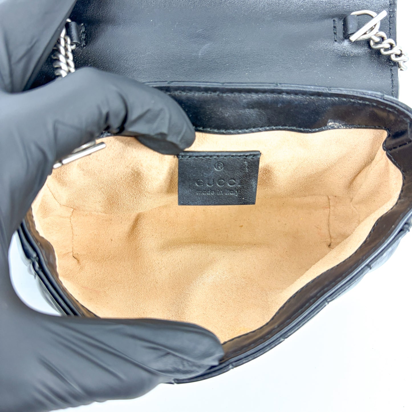 Gucci GG Marmont Matelassé Super Mini Bag Black Silver