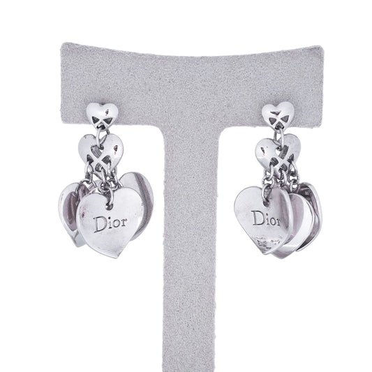 Dior Steel Triple Heart Earrings