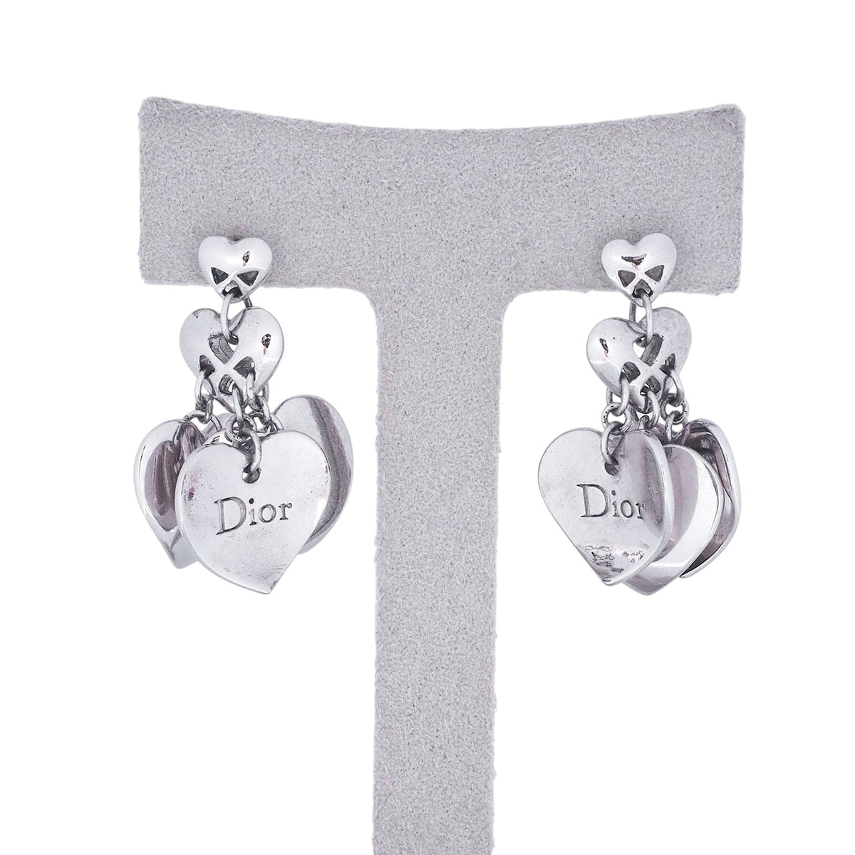 Dior Steel Triple Heart Earrings