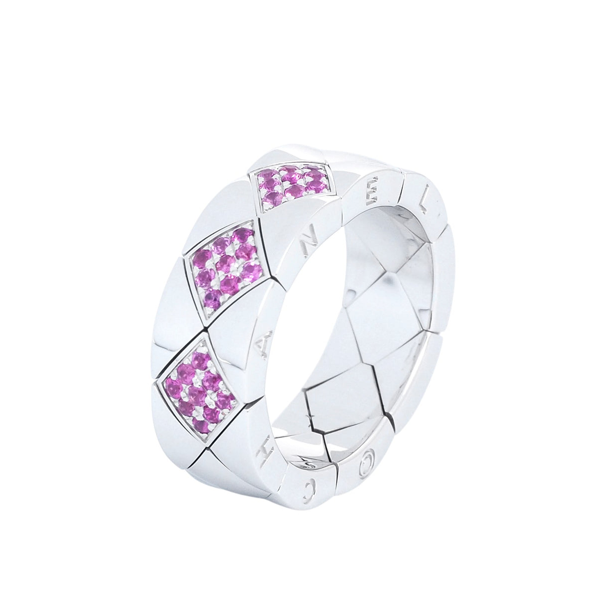 Chanel White Gold Matelassé Pink Sapphire Ring