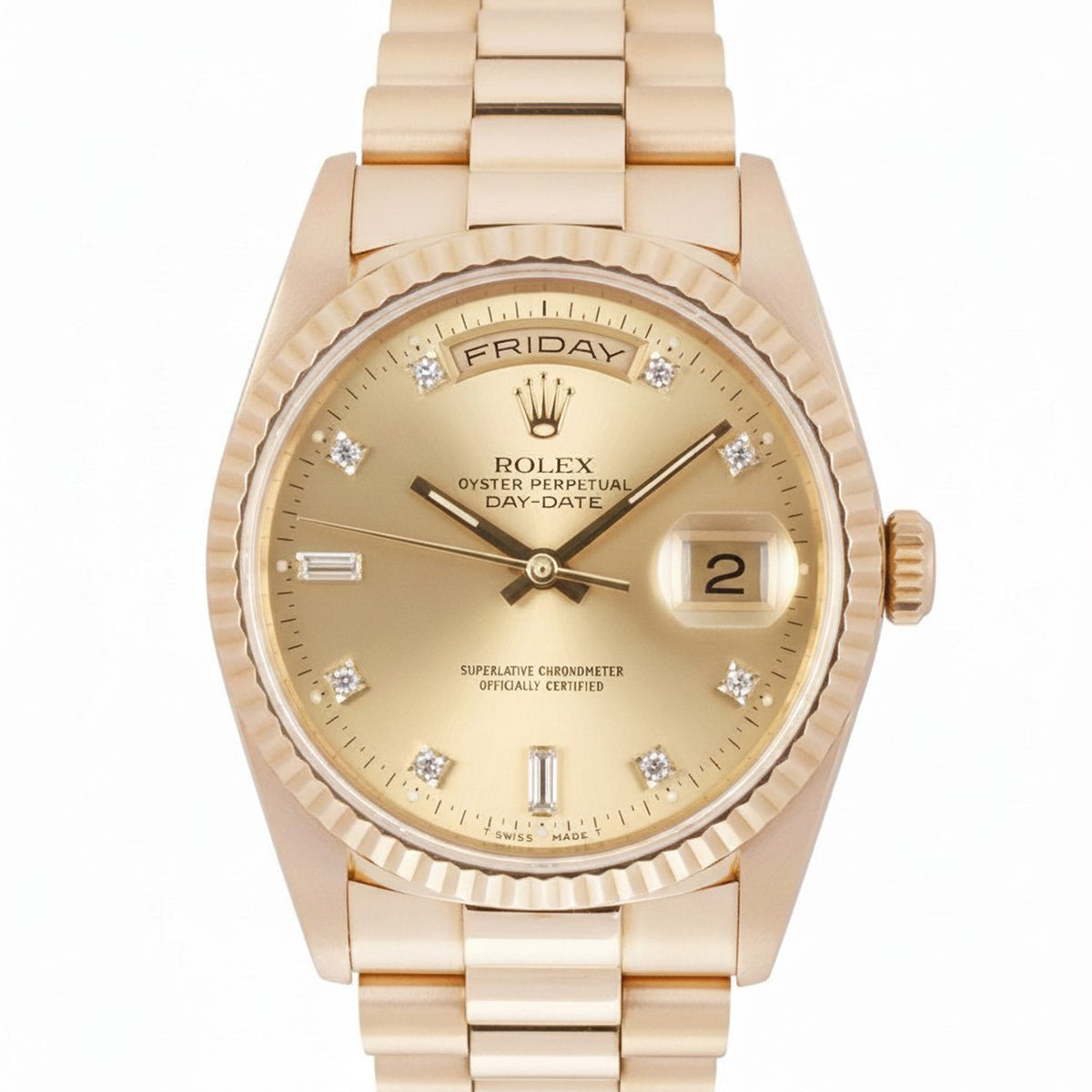 Rolex 18238 Yellow Gold Case Day-Date Diamond Automatic Watch