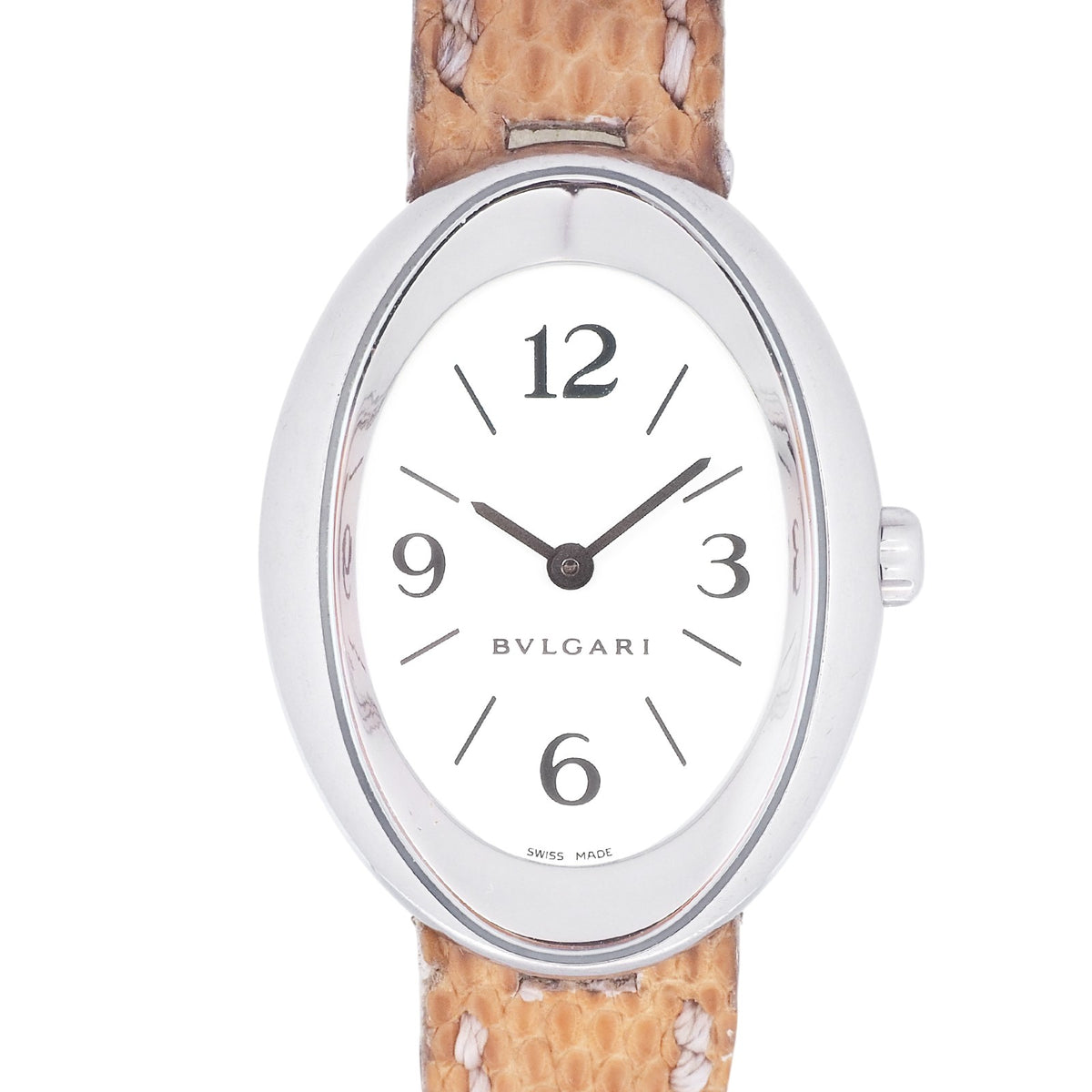 Bulgari OVW27G White Gold Oval Quartz Leather Band Watch