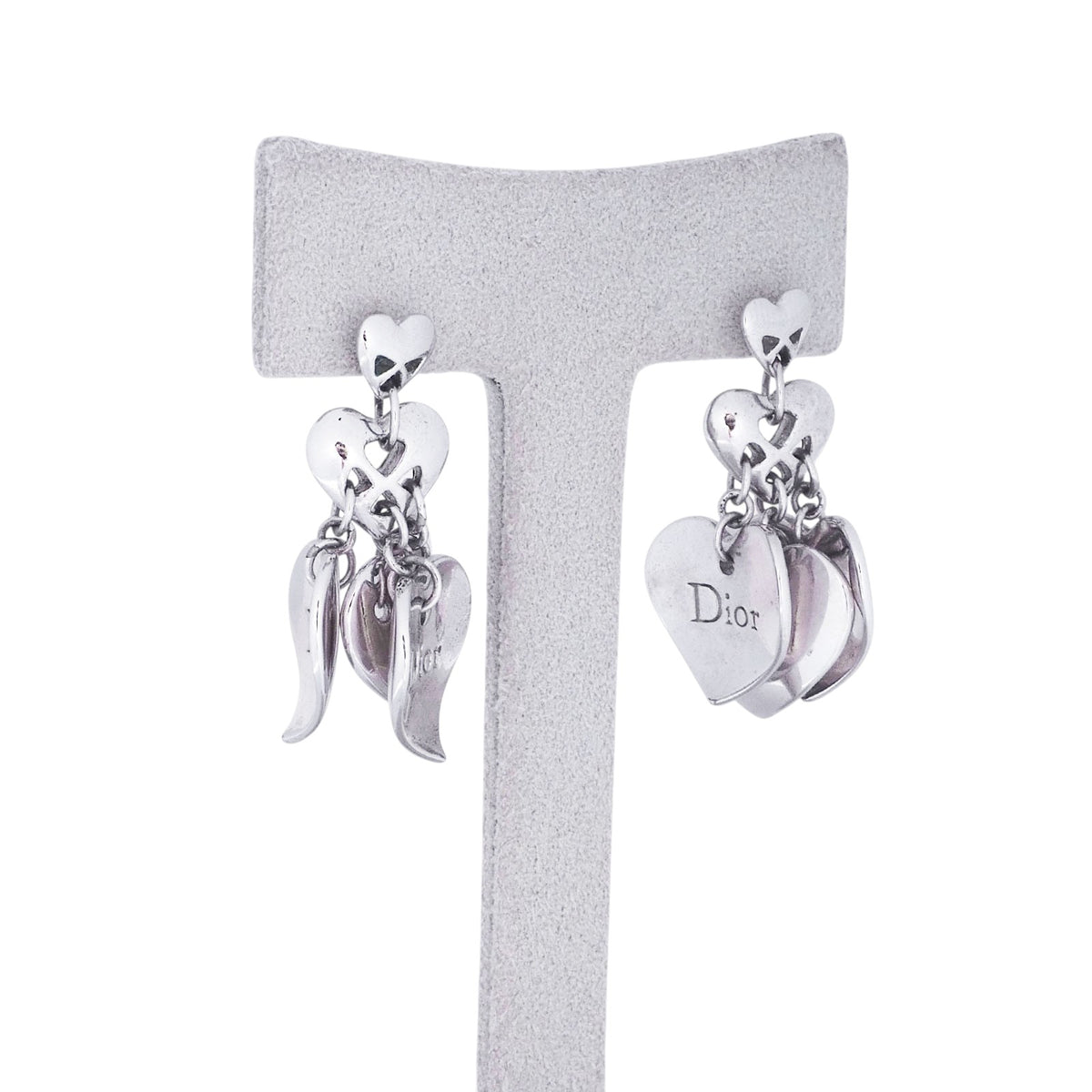 Dior Steel Triple Heart Earrings