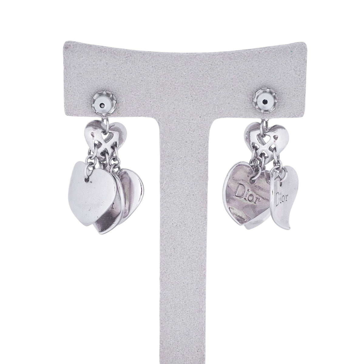 Dior Steel Triple Heart Earrings