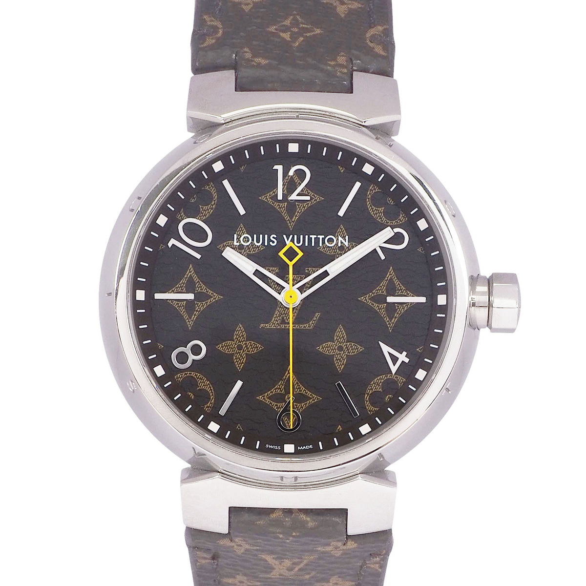 Louis Vuitton QA072Z Tambour Quartz Leather Band Watch