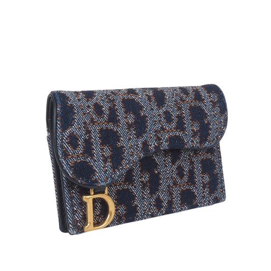Dior S5611 Denim Oblique Saddle Card Holder