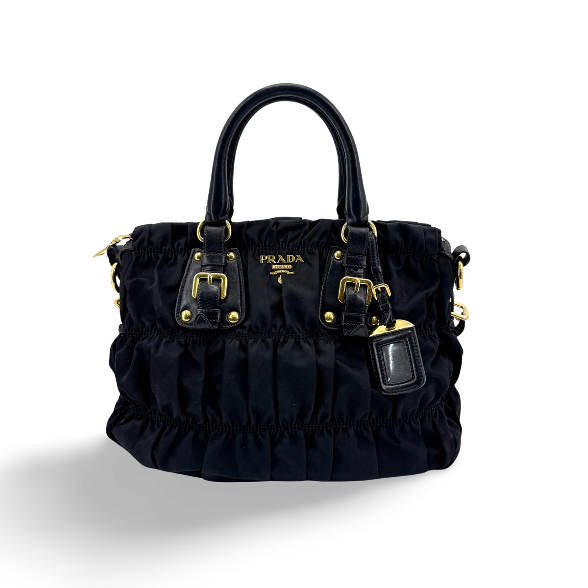 Prada Tessuto Gaufre Tote Bag Black with Gold Hardware