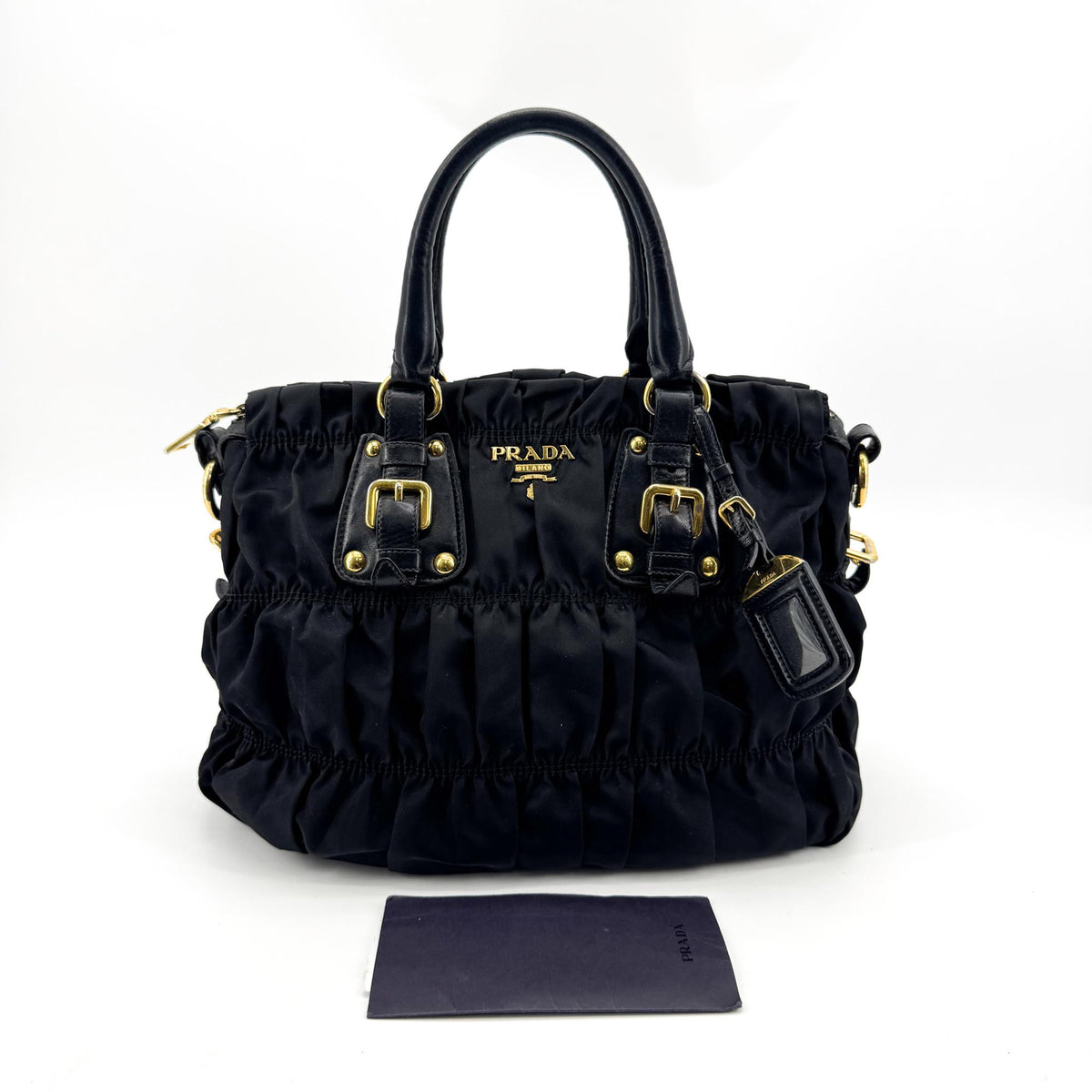 Prada Tessuto Gaufre Tote Bag Black with Gold Hardware