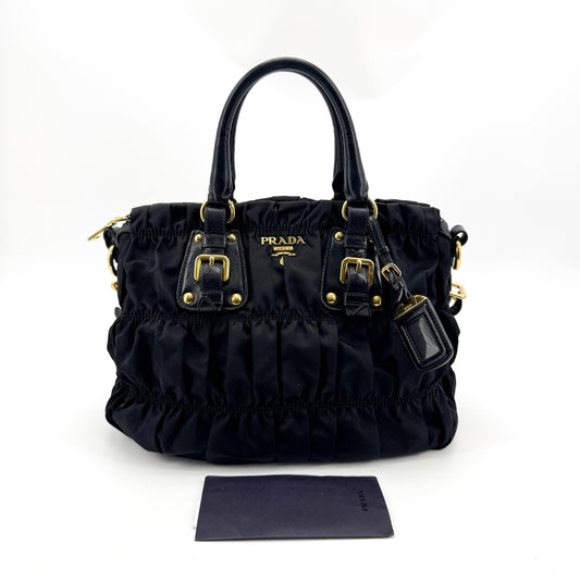 Prada Tessuto Gaufre Tote Bag Black with Gold Hardware