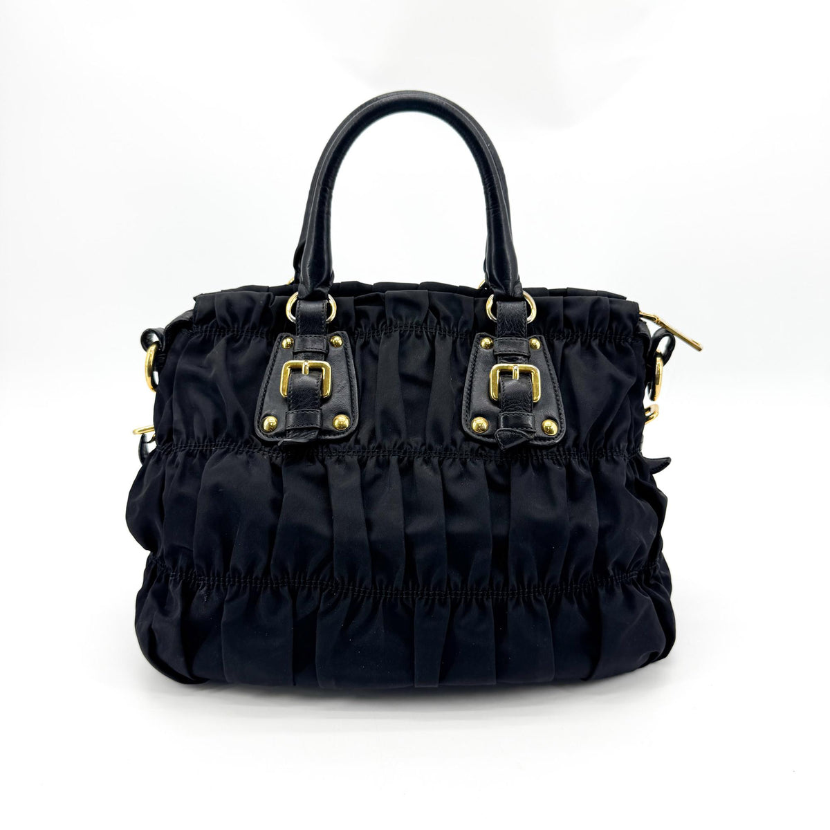 Prada Tessuto Gaufre Tote Bag Black with Gold Hardware