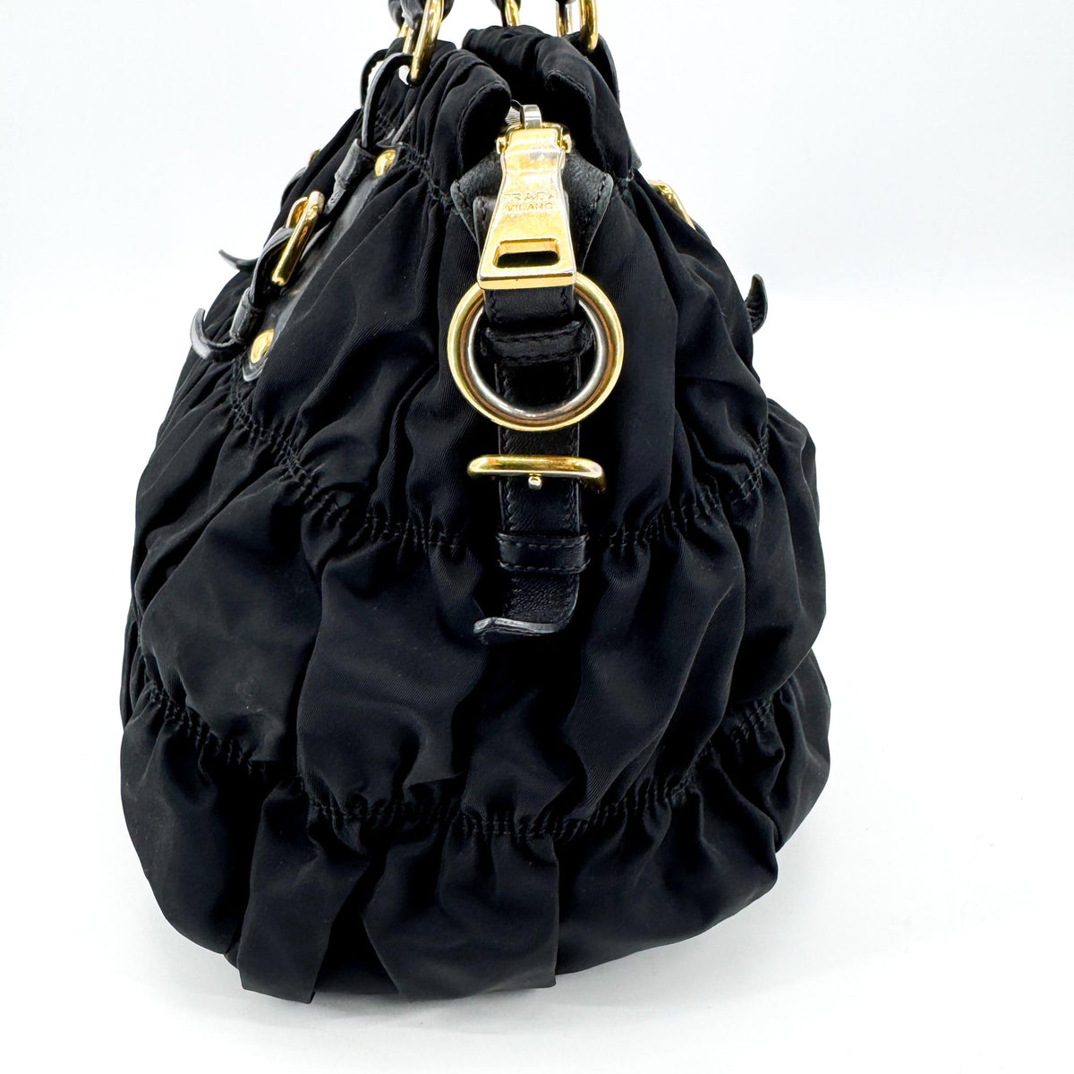 Prada Tessuto Gaufre Tote Bag Black with Gold Hardware