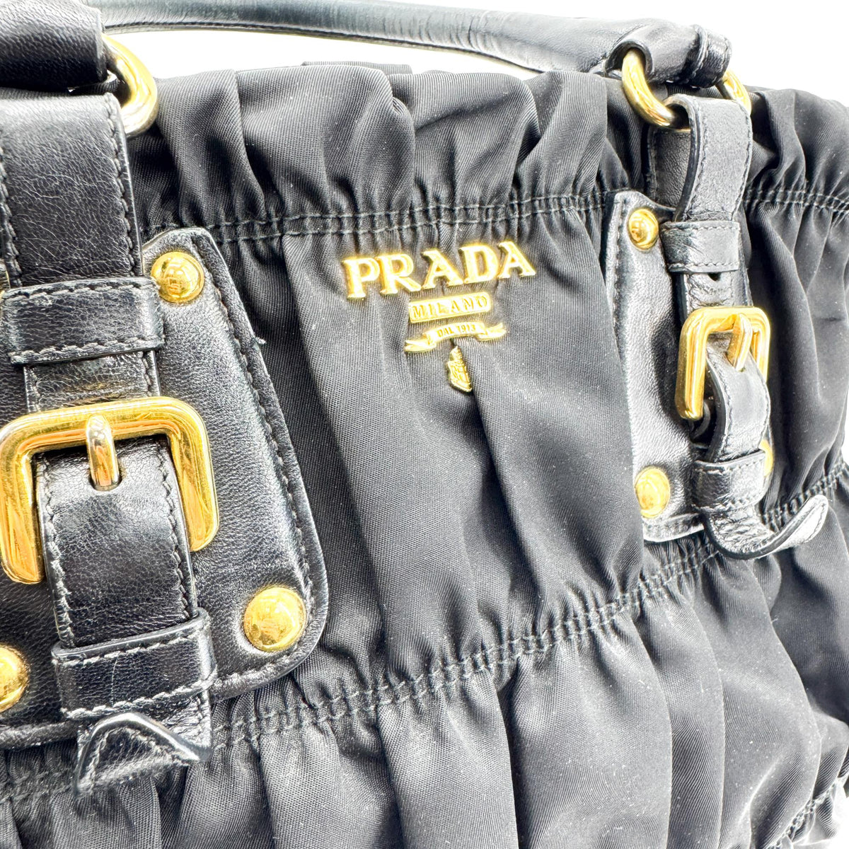 Prada Tessuto Gaufre Tote Bag Black with Gold Hardware