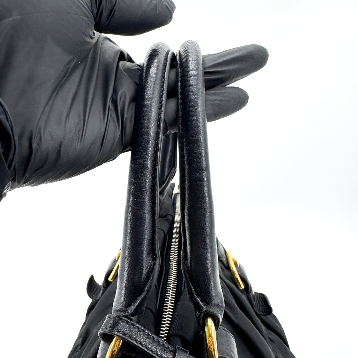 Prada Tessuto Gaufre Tote Bag Black with Gold Hardware