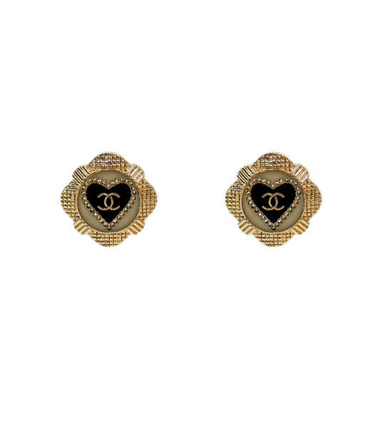 Chanel Heart CC Gold Earrings