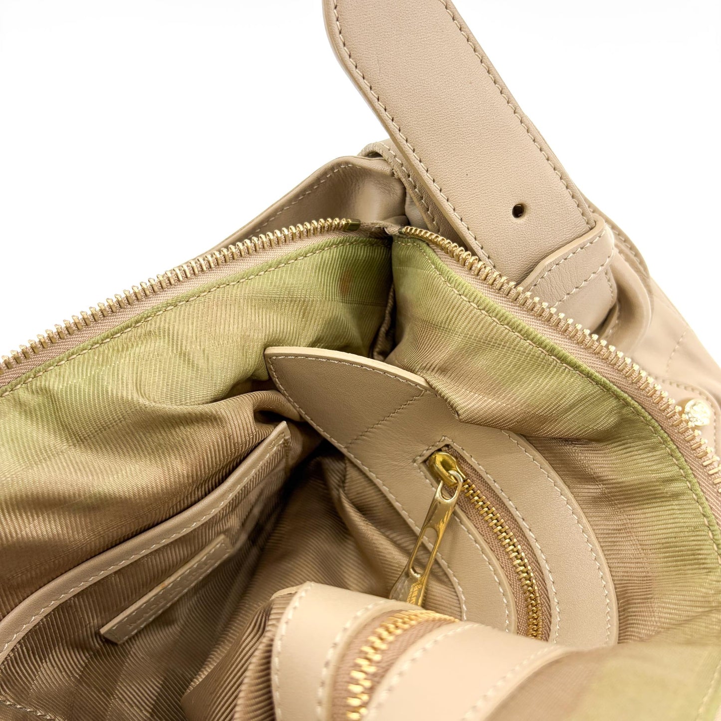 Burberry Quilted Lambskin Leather Buckle Hobo Bag Taupe