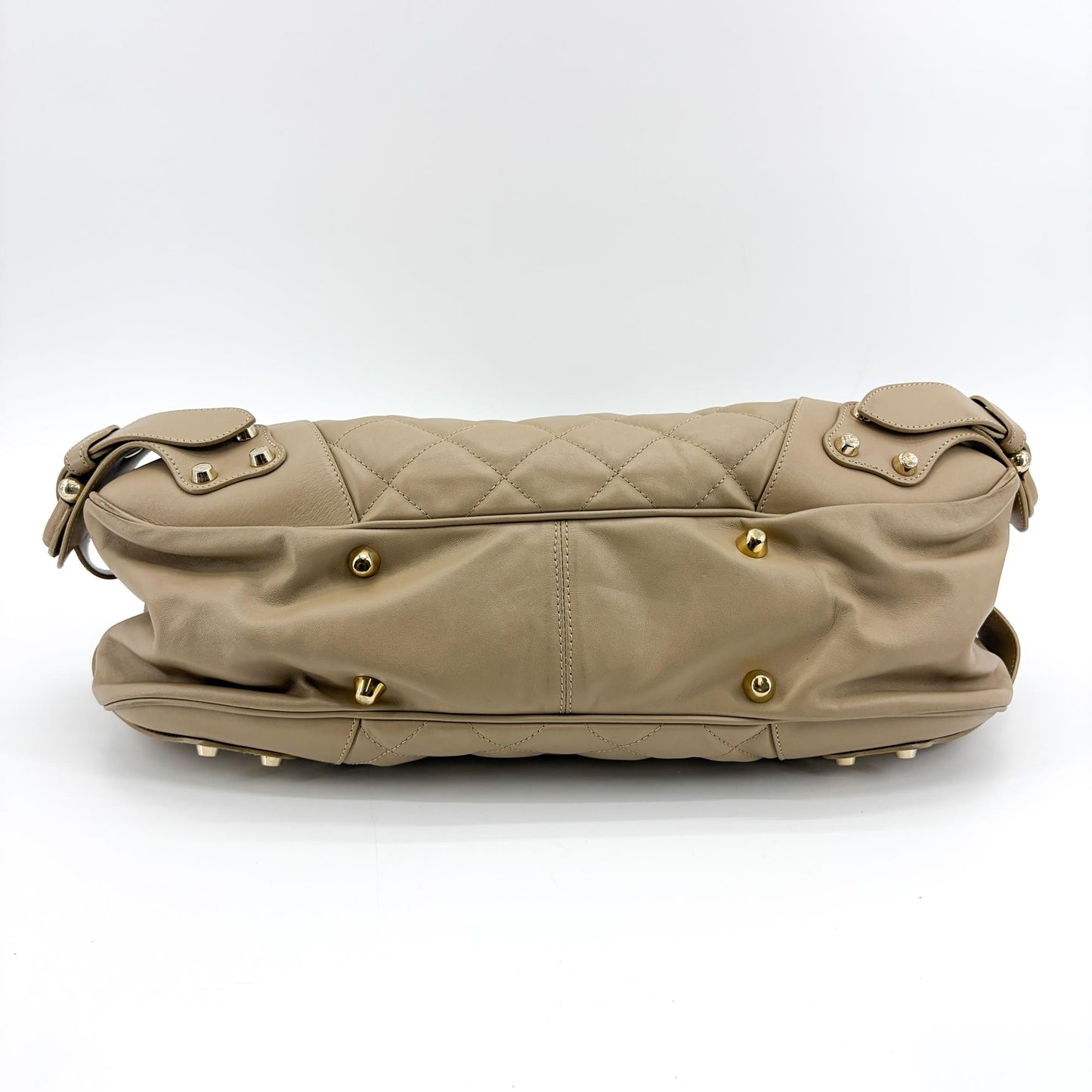 Burberry Quilted Lambskin Leather Buckle Hobo Bag Taupe