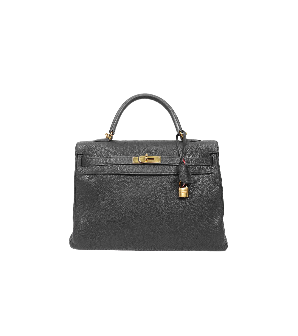 Hermès Black Kelly Bag Square L Engraved