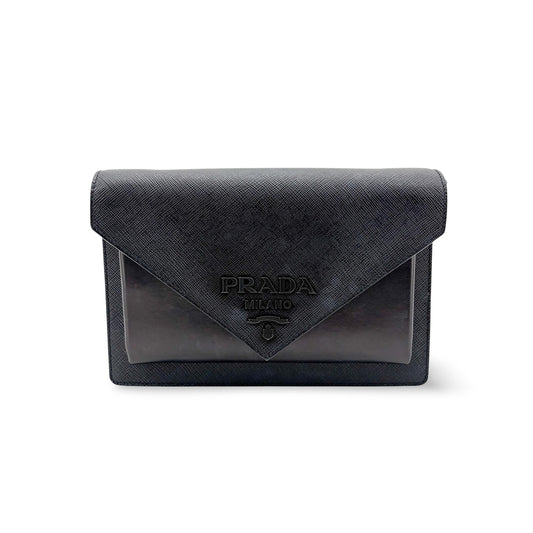Prada Saffiano Soft Calf Envelope Clutch Black