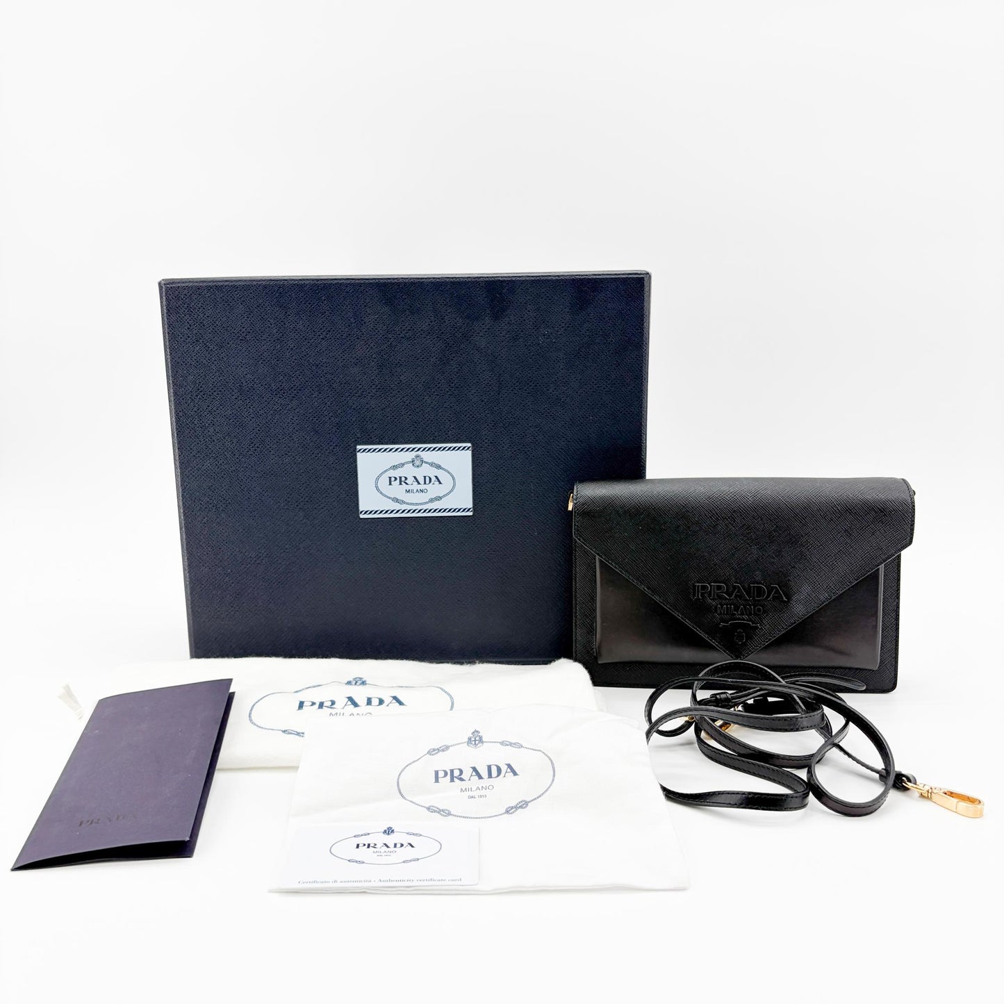 Prada Saffiano Soft Calf Envelope Clutch Black