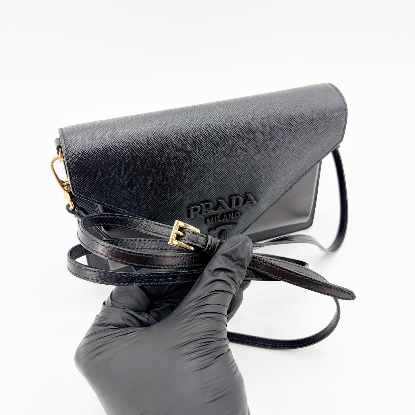 Prada Saffiano Soft Calf Envelope Clutch Black