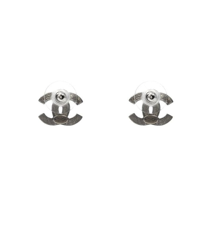 Chanel Blue Cubic CC Silver Earrings