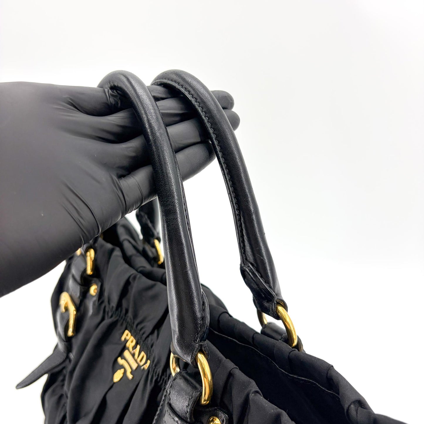 Prada Tessuto Gaufre Shirred Tote Bag Black