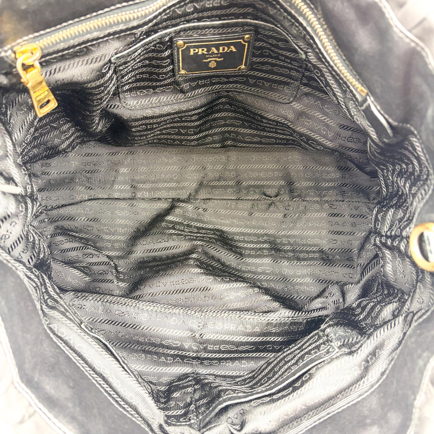 Prada Tessuto Gaufre Shirred Tote Bag Black