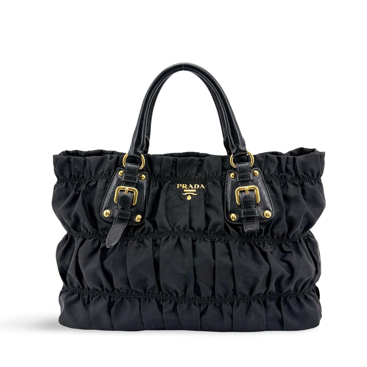 Prada Tessuto Gaufre Shirred Tote Bag Black