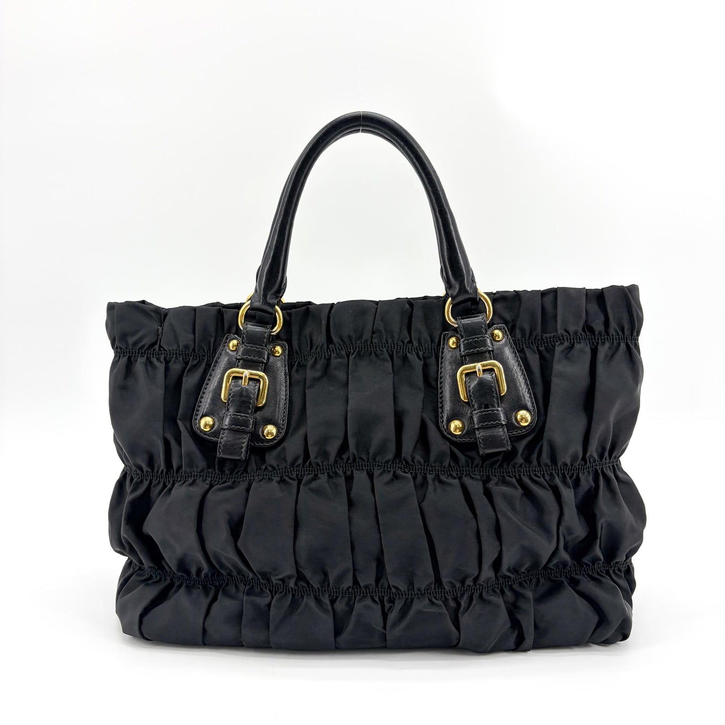 Prada Tessuto Gaufre Shirred Tote Bag Black