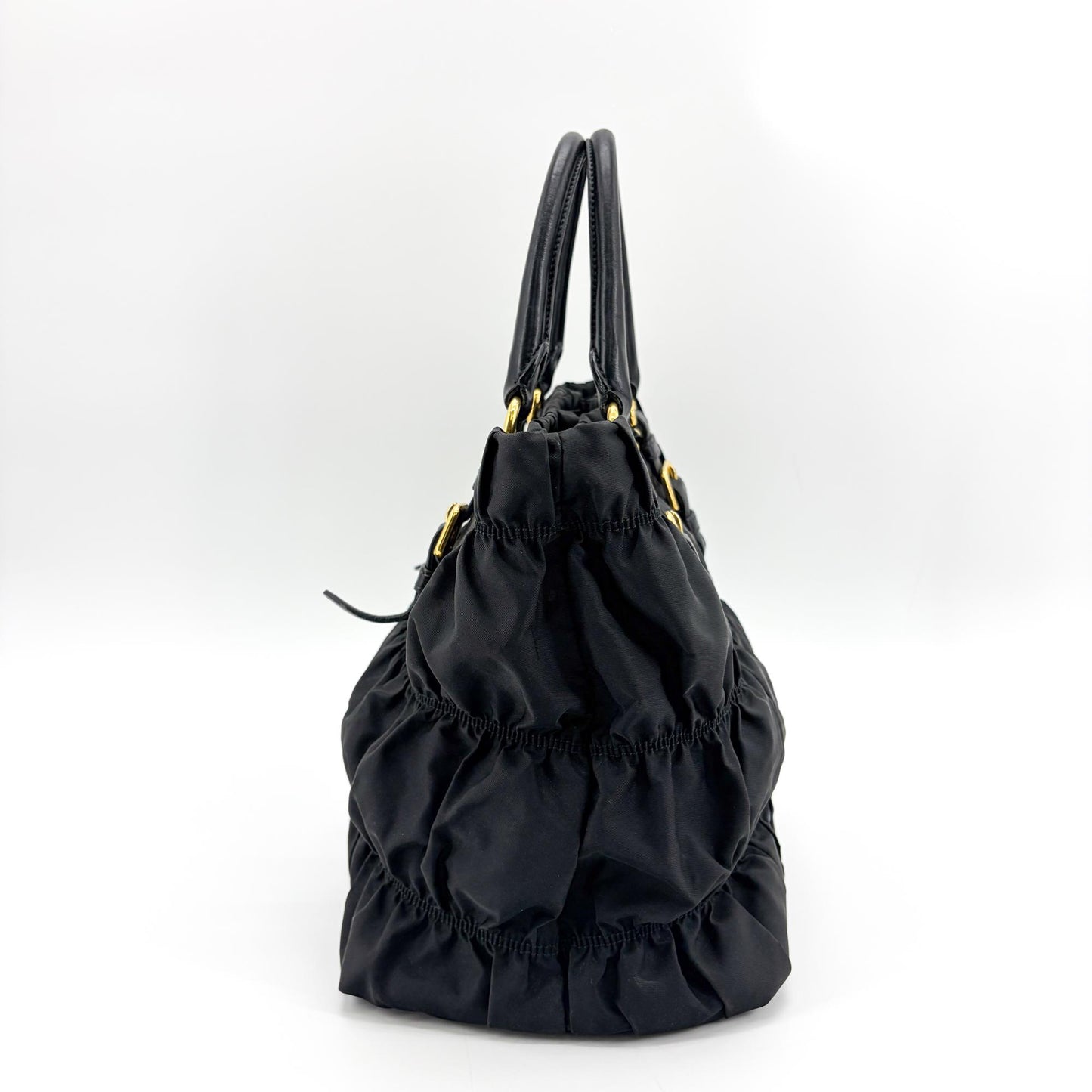 Prada Tessuto Gaufre Shirred Tote Bag Black