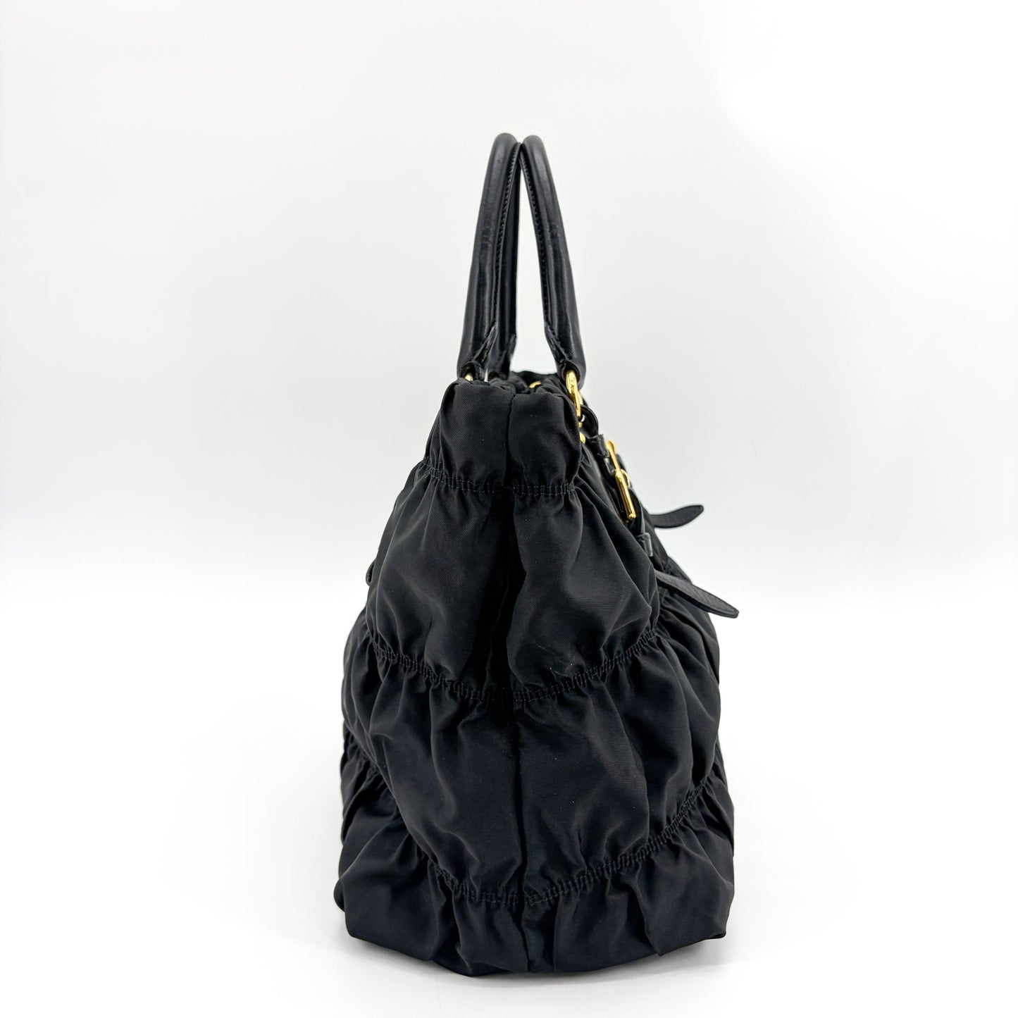 Prada Tessuto Gaufre Shirred Tote Bag Black
