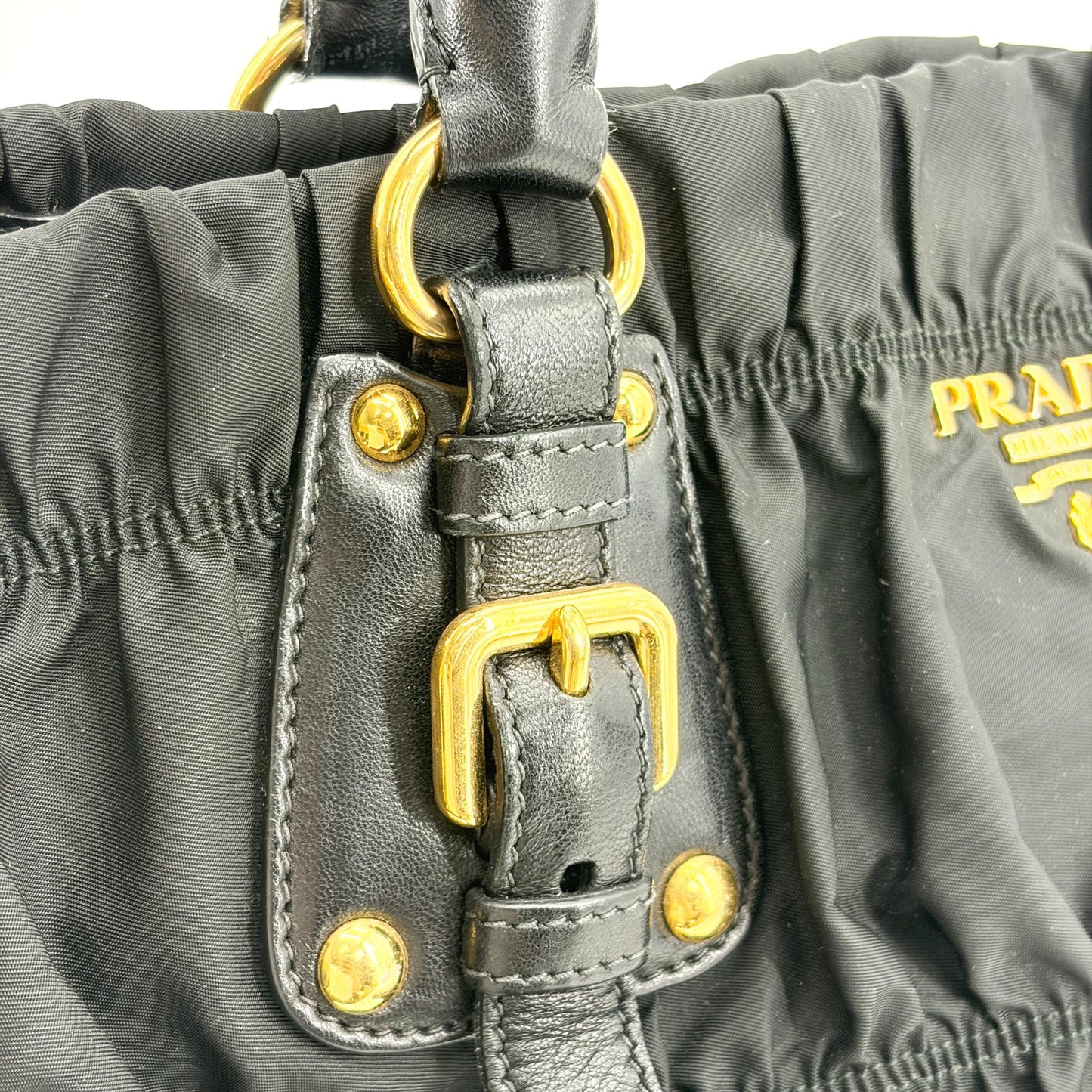 Prada Tessuto Gaufre Shirred Tote Bag Black