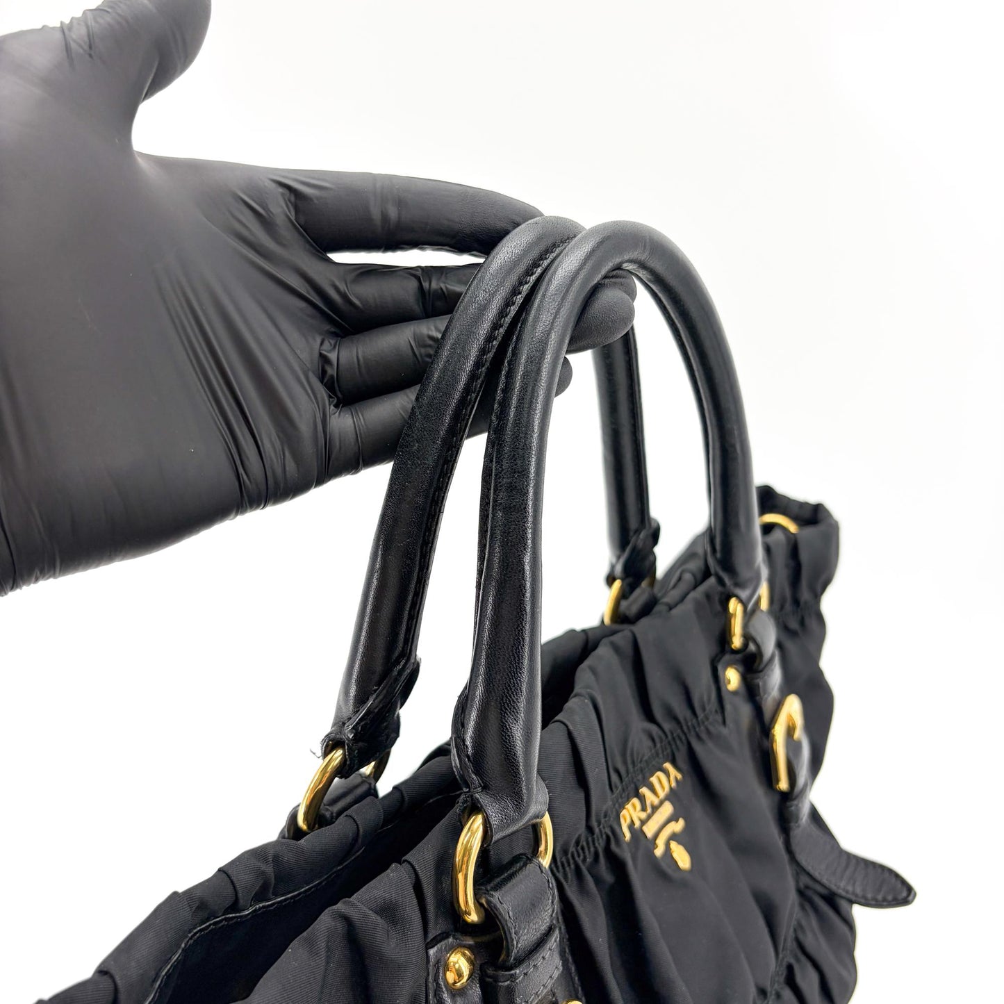 Prada Tessuto Gaufre Shirred Tote Bag Black