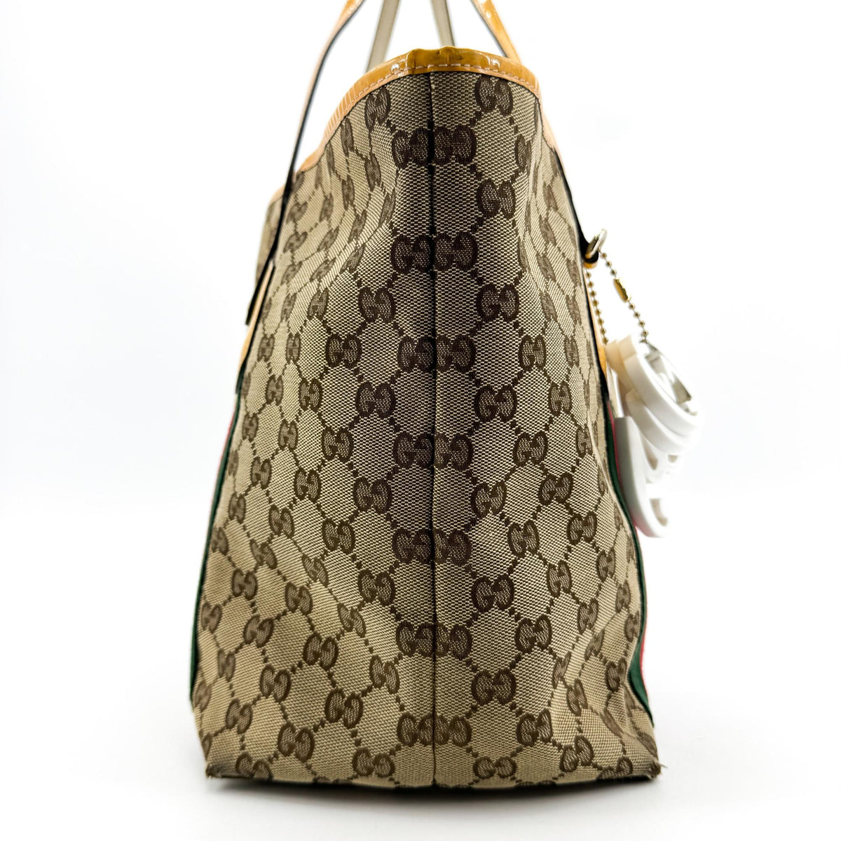 Gucci GG Canvas Web Jolie Patent Tote Bag Beige Yellow