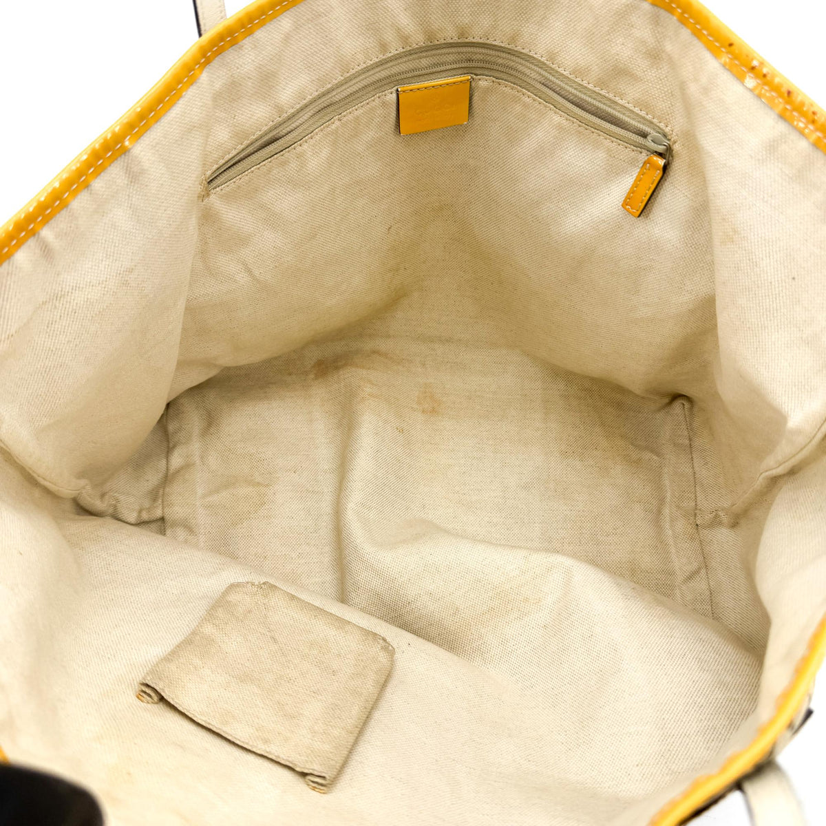 Gucci GG Canvas Web Jolie Patent Tote Bag Beige Yellow