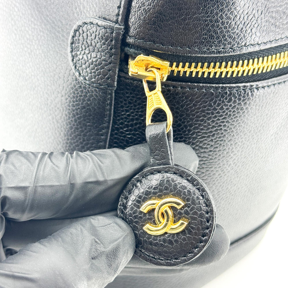Chanel Caviar CC Logo Vanity Bag Black Gold Hardware