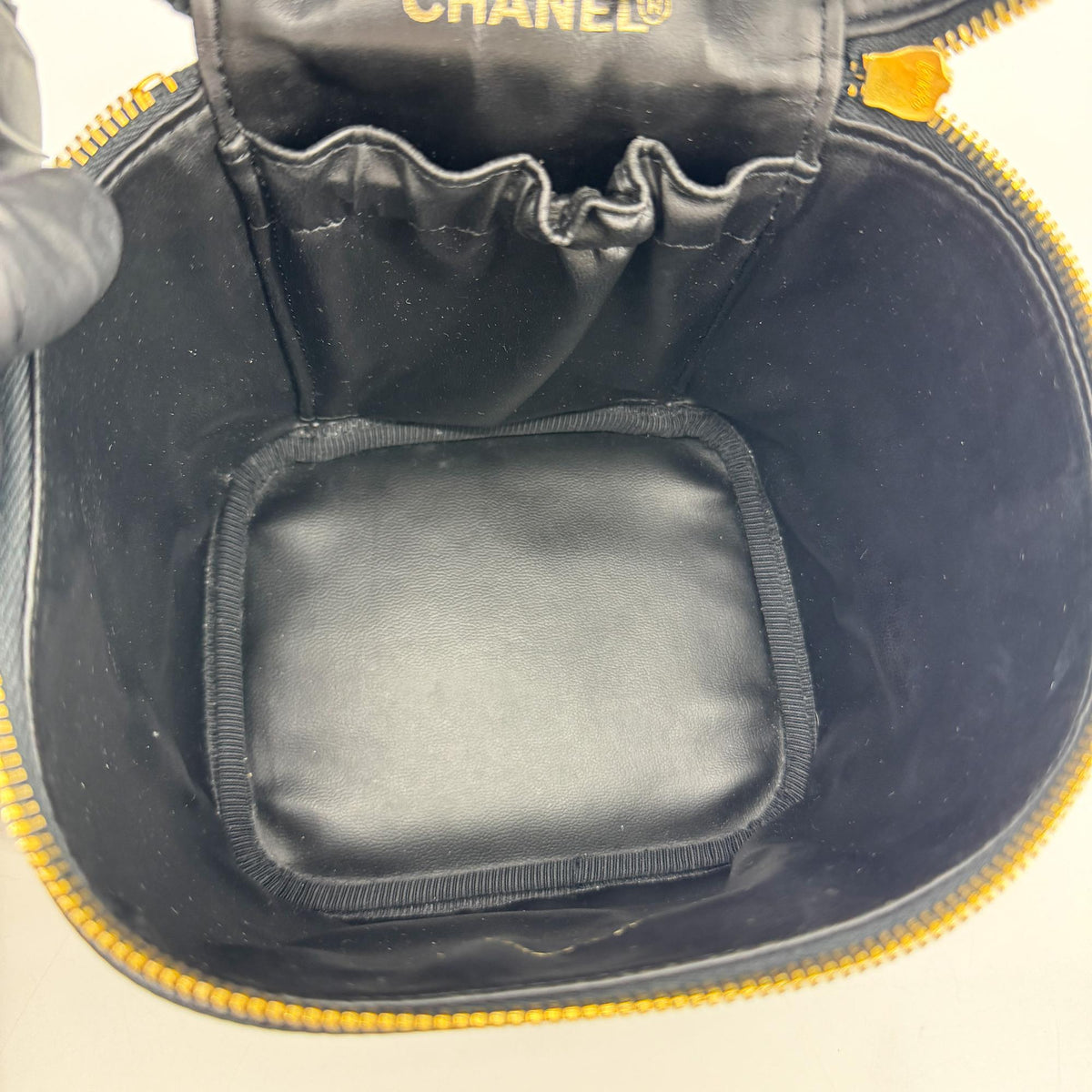 Chanel Caviar CC Logo Vanity Bag Black Gold Hardware