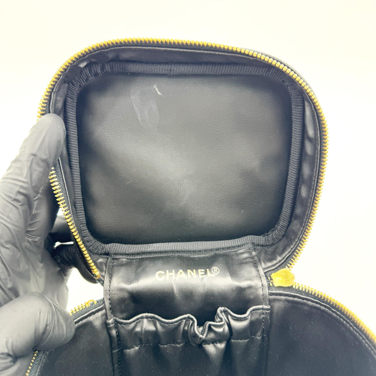 Chanel Caviar CC Logo Vanity Bag Black Gold Hardware